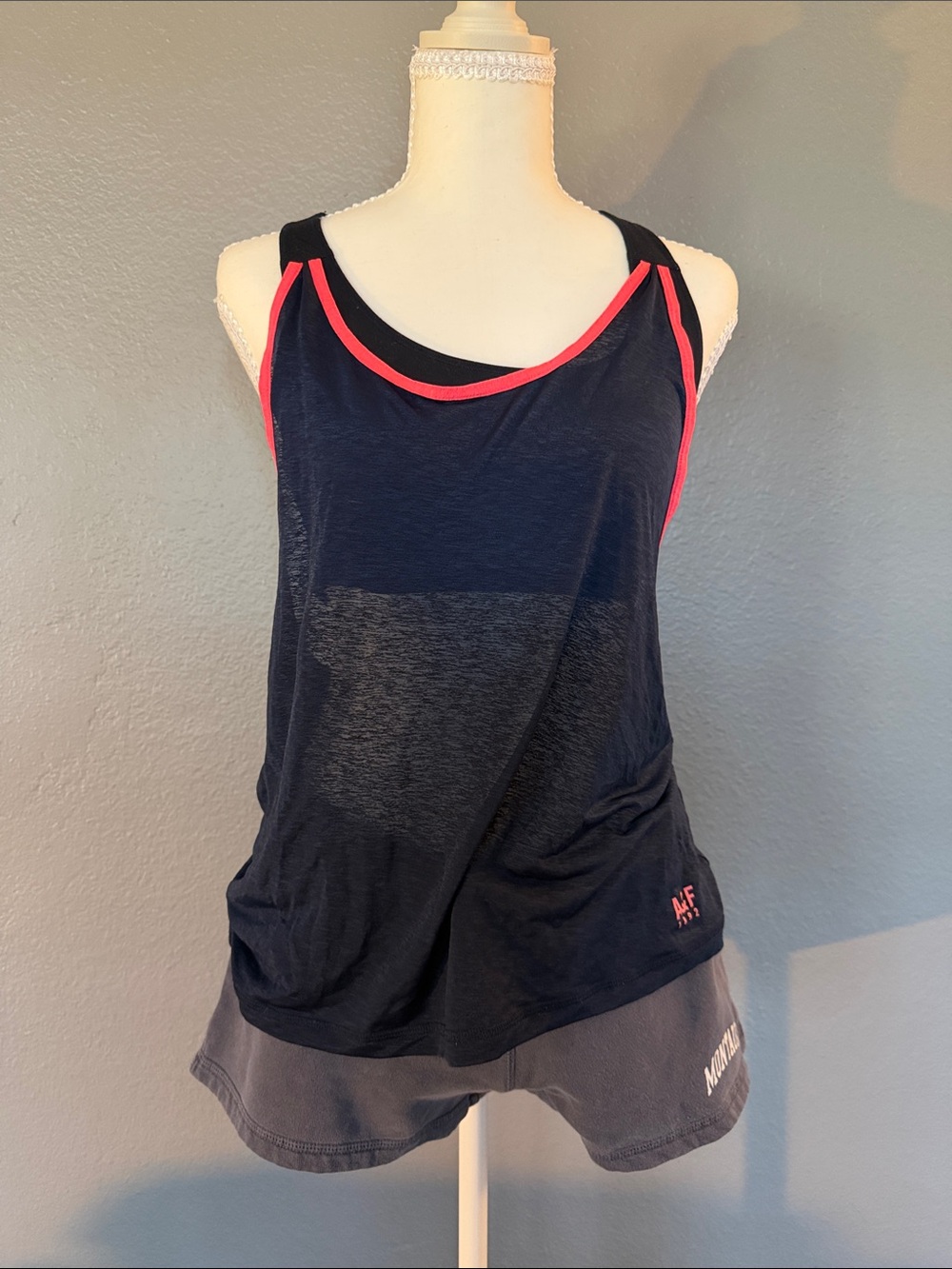 Abercrombie & Fitch Navy Tank Top with Pink Trim